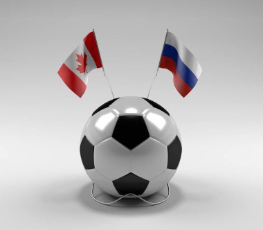 Kanada - Rusya Futbol Bayrakları, Beyaz Arkaplan - 3D Render