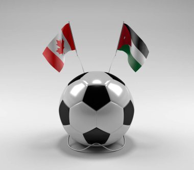 Kanada - Ürdün Futbol Bayrakları, Beyaz Arkaplan - 3D Render