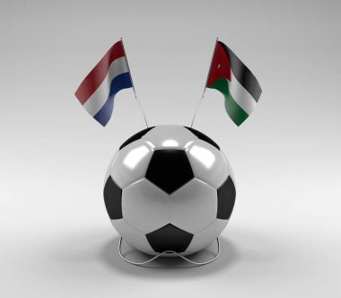 Hollanda - Ürdün Futbol Bayrakları, Beyaz Arkaplan - 3D Render