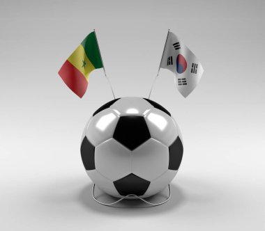 Senegal - Güney Kore Futbol Bayrakları, Beyaz Arkaplan - 3D Render