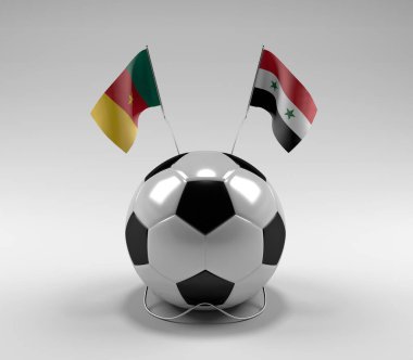 Kamerun - Suriye Futbol Bayrakları, Beyaz Arkaplan - 3D Render