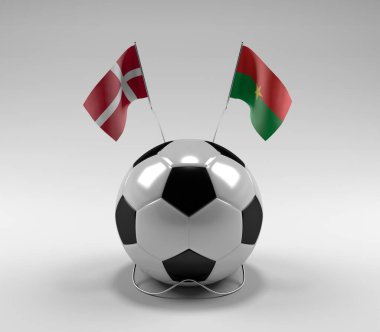 Danimarka - Burkina-Faso Futbol Bayrakları, Beyaz Arkaplan - 3D Render