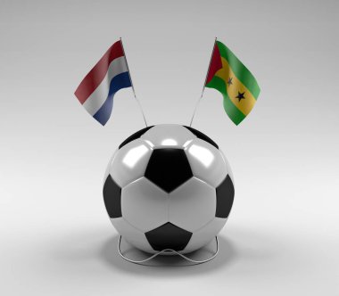 Hollanda - Sao-Tome-and-Principe Futbol Bayrakları, Beyaz Arkaplan - 3D Render