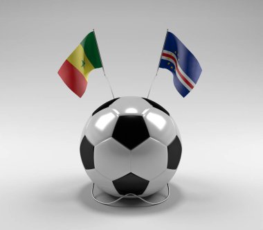 Senegal - Cape-Verde Futbol Bayrakları, Beyaz Arkaplan - 3D Render