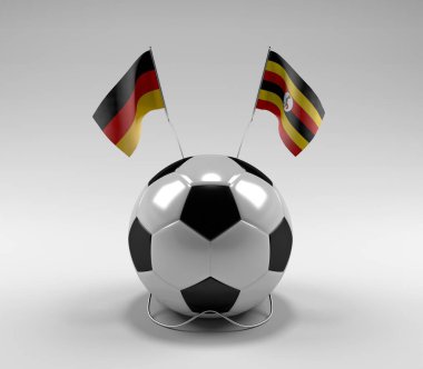 Almanya - Uganda Futbol Bayrakları, Beyaz Arkaplan - 3D Render
