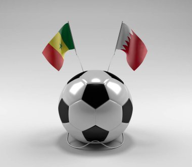 Senegal - Bahreyn Futbol Bayrakları, Beyaz Arkaplan - 3D Render