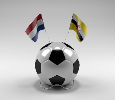 Hollanda - Brunei Futbol Bayrakları, Beyaz Arkaplan - 3D Render