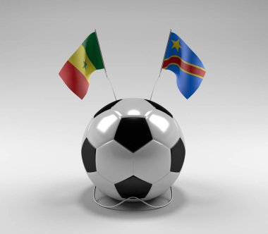 Senegal - Kongo Demokratik Cumhuriyeti Futbol Bayrakları, Beyaz Arkaplan - 3D Render
