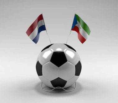 Hollanda - Ekvator-Gine Futbol Bayrakları, Beyaz Arkaplan - 3D Render