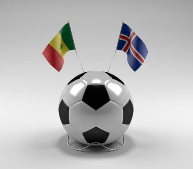 Senegal - İzlanda Futbol Bayrakları, Beyaz Arkaplan - 3D Render