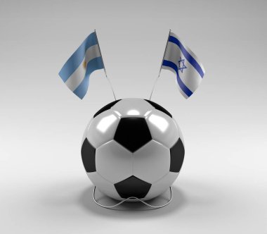 Arjantin - İsrail Futbol Bayrakları, Beyaz Arkaplan - 3D Render