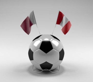 Katar - Peru Futbol Bayrakları, Beyaz Arkaplan - 3D Render