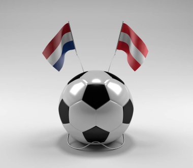 Hollanda - Avusturya Futbol Bayrakları, Beyaz Arkaplan - 3D Render