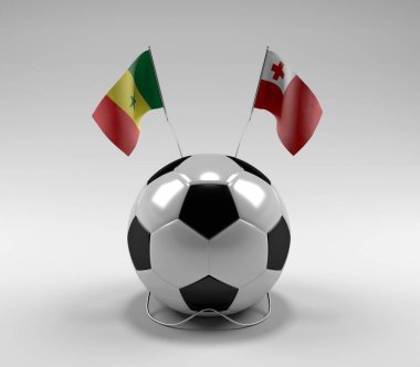 Senegal - Tonga Futbol Bayrakları, Beyaz Arkaplan - 3D Render