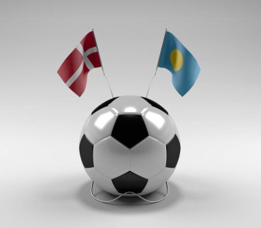 Danimarka - Palau Futbol Bayrakları, Beyaz Arkaplan - 3D Render