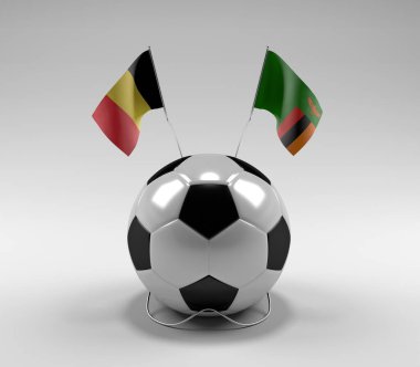 Belçika - Zambiya Futbol Bayrakları, Beyaz Arkaplan - 3D Render