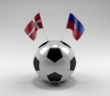 Danimarka - Haiti Futbol Bayrakları, Beyaz Arkaplan - 3D Render