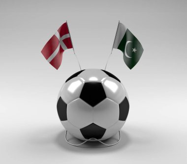 Danimarka - Pakistan Futbol Bayrakları, Beyaz Arkaplan - 3D Yapılandırma
