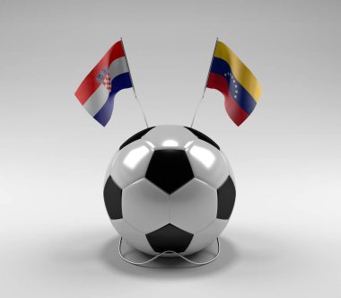 Hırvatistan - Venezuela Futbol Bayrakları, Beyaz Arkaplan - 3D Render