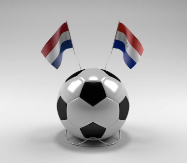 Hollanda - Paraguay Futbol Bayrakları, Beyaz Arkaplan - 3D Render