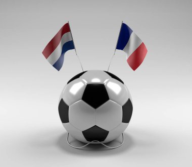 Hollanda - Fransa Futbol Bayrakları, Beyaz Arkaplan - 3D Render
