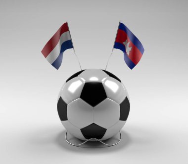 Hollanda - Kamboçya Futbol Bayrakları, Beyaz Arkaplan - 3D Render