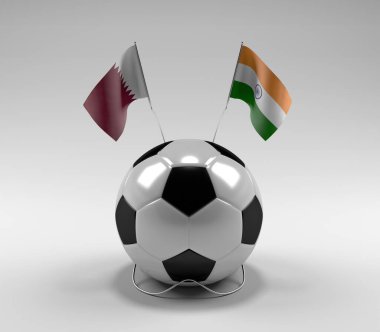 Katar - Hindistan Futbol Bayrakları, Beyaz Arkaplan - 3D Render
