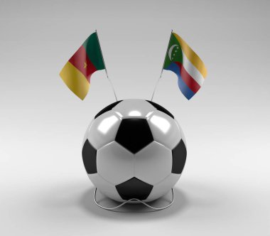 Kamerun - Komoros Futbol Bayrakları, Beyaz Arkaplan - 3D Render
