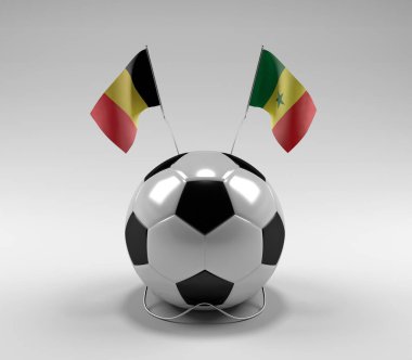 Belçika - Senegal Futbol Bayrakları, Beyaz Arkaplan - 3D Render