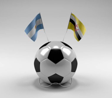 Arjantin - Brunei Futbol Bayrakları, Beyaz Arkaplan - 3D Render