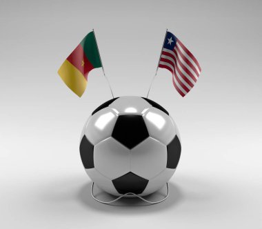 Kamerun - Liberya Futbol Bayrakları, Beyaz Arkaplan - 3D Render