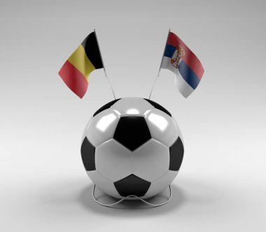 Belçika - Sırbistan Futbol Bayrakları, Beyaz Arkaplan - 3D Hazırlama