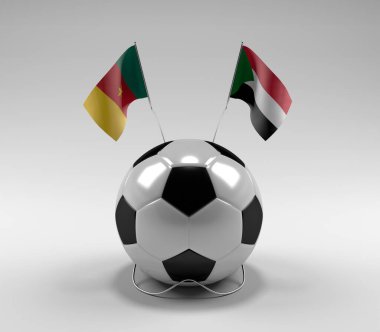 Kamerun - Sudan Futbol Bayrakları, Beyaz Arkaplan - 3D Render