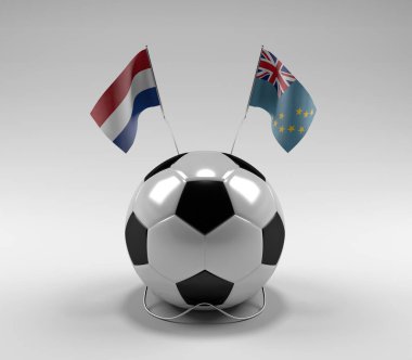 Hollanda - Tuvalu Futbol Bayrakları, Beyaz Arkaplan - 3D Render