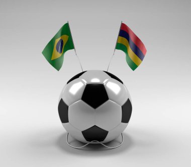 Brezilya - Mauritius Futbol Bayrakları, Beyaz Arkaplan - 3D Render