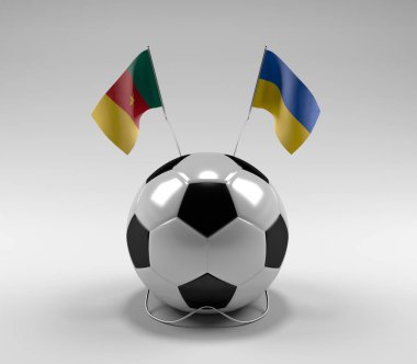 Kamerun - Ukrayna Futbol Bayrakları, Beyaz Arkaplan - 3D Render