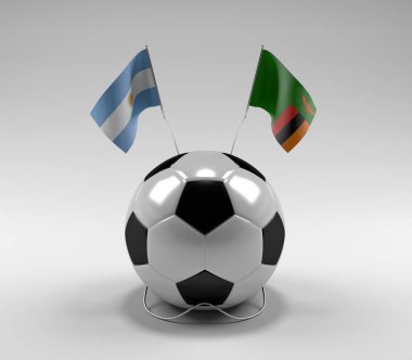 Arjantin - Zambiya Futbol Bayrakları, Beyaz Arkaplan - 3D Render