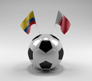 Ekvador - Bahreyn Futbol Bayrakları, Beyaz Arkaplan - 3D Render