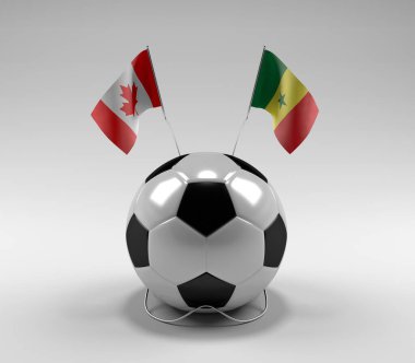 Kanada - Senegal Futbol Bayrakları, Beyaz Arkaplan - 3D Render
