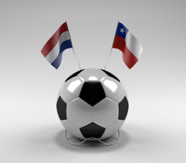 Hollanda - Şili Futbol Bayrakları, Beyaz Arkaplan - 3D Render