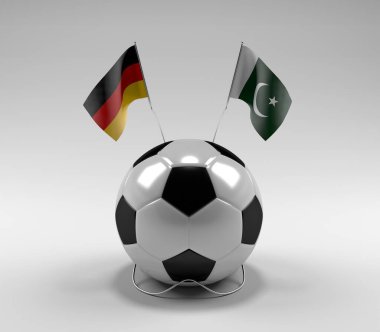 Almanya - Pakistan Futbol Bayrakları, Beyaz Arkaplan - 3D Hazırlama