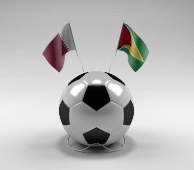 Katar - Guyana Futbol Bayrakları, Beyaz Arkaplan - 3D Render