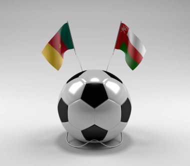 Kamerun - Umman Futbol Bayrakları, Beyaz Arkaplan - 3D Render