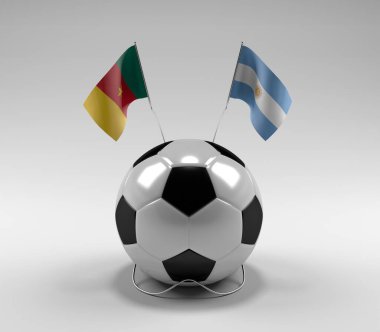 Kamerun - Arjantin Futbol Bayrakları, Beyaz Arkaplan - 3D Render