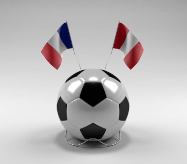 Fransa - Peru Futbol Bayrakları, Beyaz Arkaplan - 3D Render