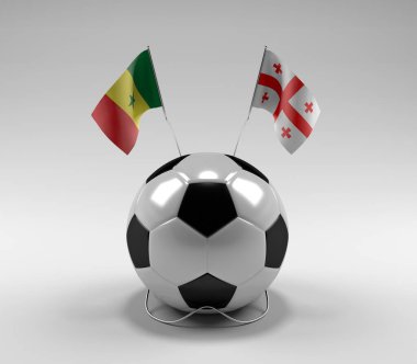 Senegal - Gürcistan Futbol Bayrakları, Beyaz Arkaplan - 3D Render