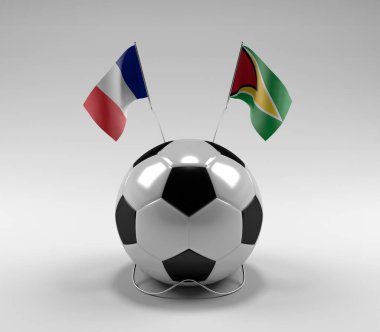Fransa - Guyana Futbol Bayrakları, Beyaz Arkaplan - 3D Render