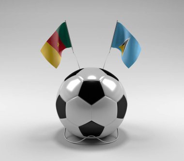 Kamerun - Saint-Lucia Futbol Bayrakları, Beyaz Arkaplan - 3D Render