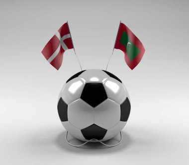 Danimarka - Maldivler Futbol Bayrakları, Beyaz Arkaplan - 3D Render