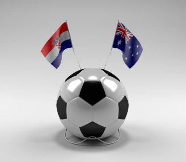 Hırvatistan - Avustralya Futbol Bayrakları, Beyaz Arkaplan - 3D Hazırlama